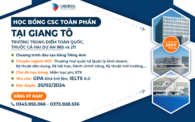 Học bổng toàn phần CSC ĐẠI HỌC TẠI GIANG TÔ (CẬP NHẬT MỚI NHẤT 2024)