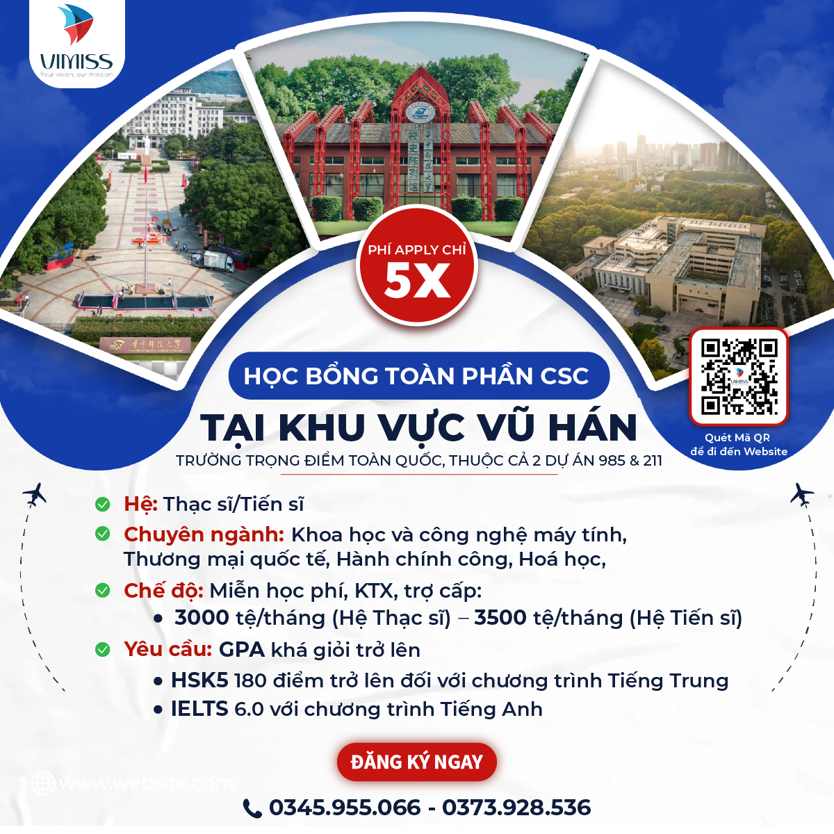 DUY NHẤT 5 SUẤT: HỌC BỔNG TOÀN PHẦN CSC KHU VỰC VŨ HÁN 2024