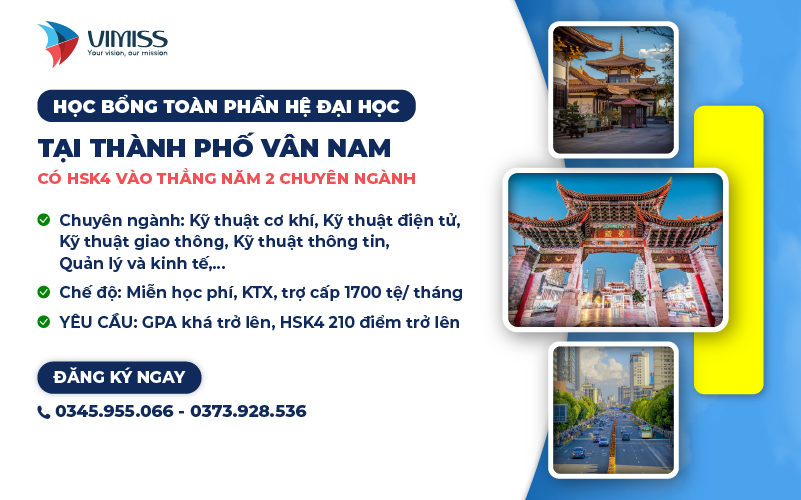 Học bổng toàn phần hệ Đại học tại Thành phố Vân Nam xinh đẹp 2024